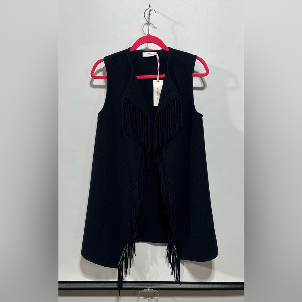 Vineyard Vines Wool Blend  Fringe Sweater Vest In Vineyard Navy Size XXS NWT‎ - Picture 2 of 8